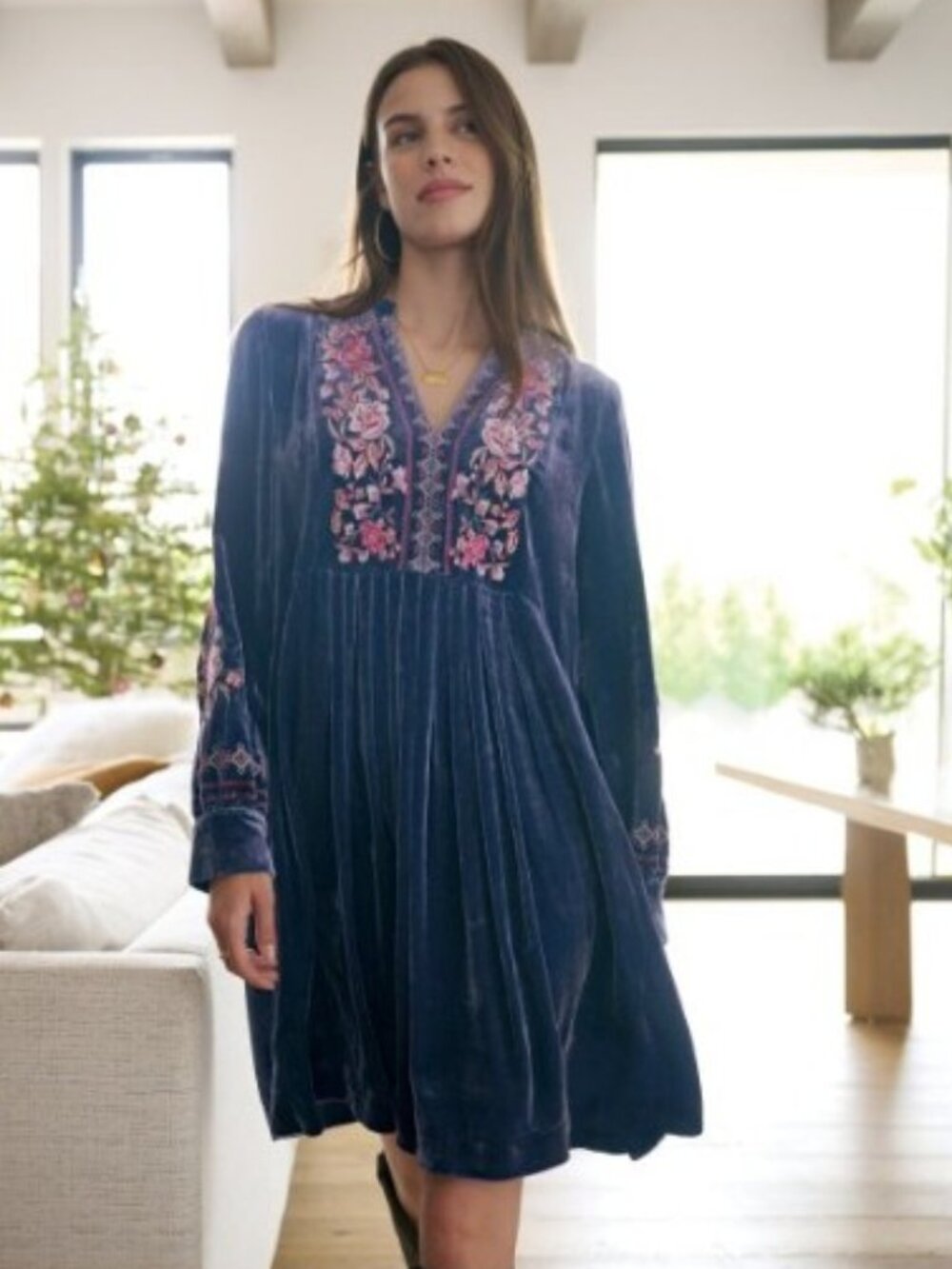 Sundance Bianca Velvet Embroidered Dress in Eclipse/Purple – Size X-Small – NWT